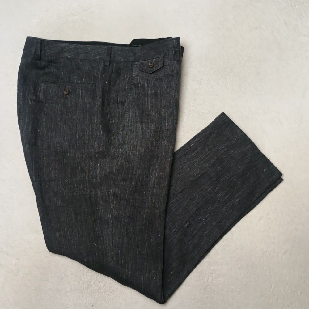 Bonobos Linen Pants Men 35x30 Gray Slim Guabello Libera Italian Flat Trousers